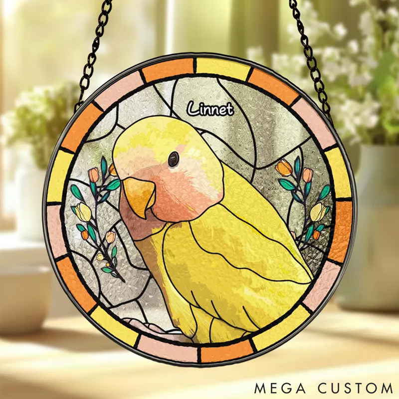 Personalized Pet Lover Funny Custom Lovebird Portrait Stained Sun Catcher