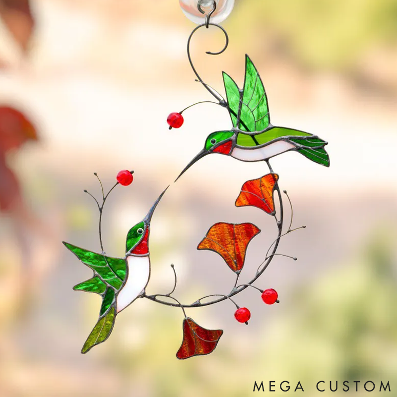 Personalized Pet Lover Funny Couple of Chickadees Stained Sun Catcher