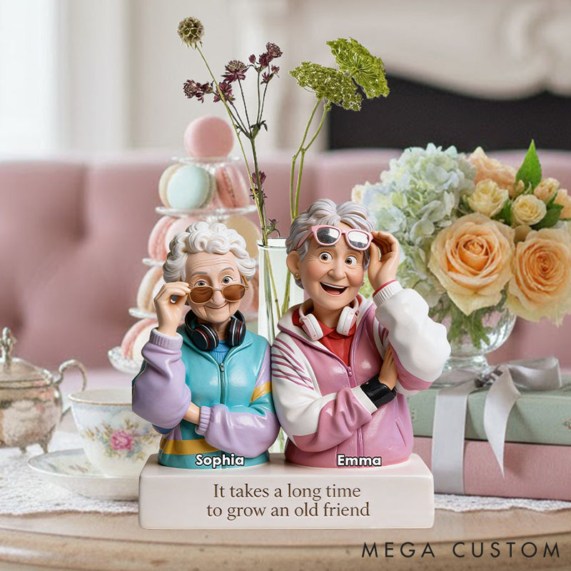 Personalized Photo It Takes a Long Time To Grow an Old Friend Acrylic Flower Vase Custom Shape Bestie Photo Portrait Vase Valentines Day Gift for Her