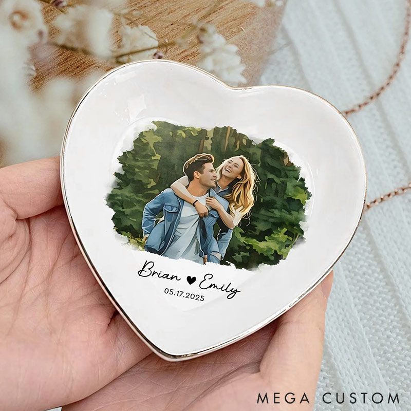 Personalized Couple Custom Photo Portrait Jewelry Dish with Name Keepsake Valentine's Gift for Wife Anniversary Gift for Girlfriend Unique Gift for Couple