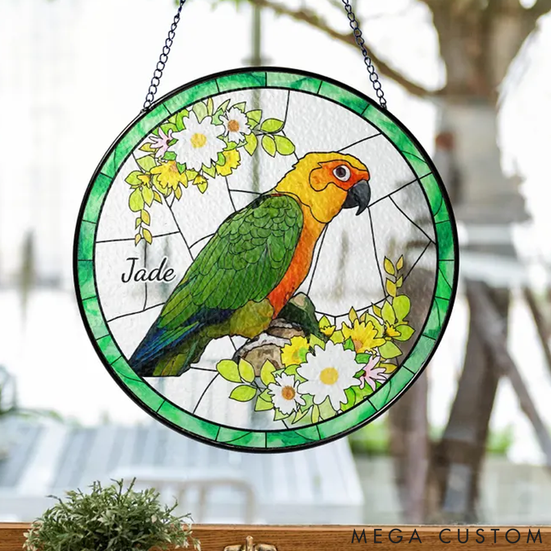 Personalized Pet Lover Funny Couple Custom Bird Portrait Sun Catcher