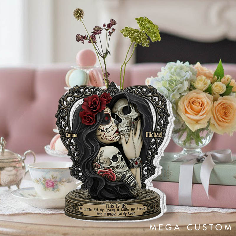 Personalized Skeleton Couple This Is Us Acrylic Flower Vase Custom Shaped Retro Gothic Graphic 3D Printed Vase Valentines Day Gift for Him Her