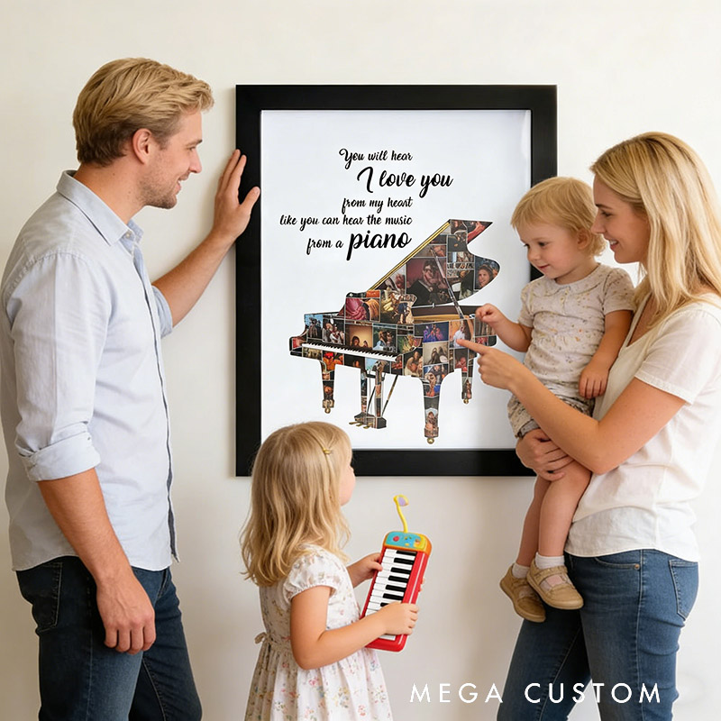 Personalized Multiple Photo Collage with Guitar Piano Other Instruments Picture Frame with Text Home Decor Birthdays Anniversaries Christmas Gifts for All Music Lovers