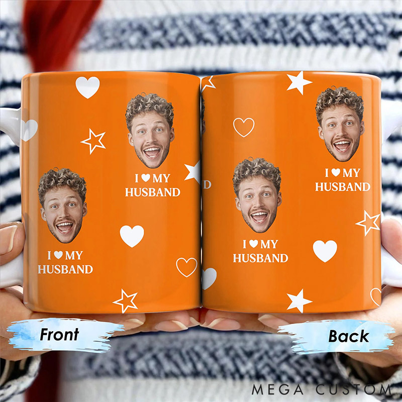 Personalized Couple I love My Husband Mug Custom Photo Portrait  Mug Full Printed Funny Mug for Couple Valentine's Gift for Husband