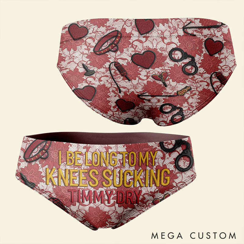 Personalized Girlfriend Wife Lace Pattern Low-waisted Briefs Custom Women I Belong To My Knees Sucking Underwear with Name Valentines Day Gift for Her