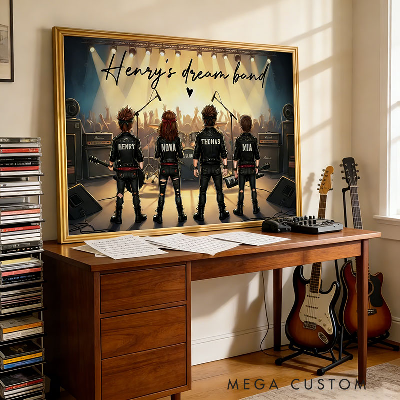 Personalized Retro Rock Dream Band Home Decor Poster with Photo and Name Gift for Fans Familys Friends Dad Mother Husband Son