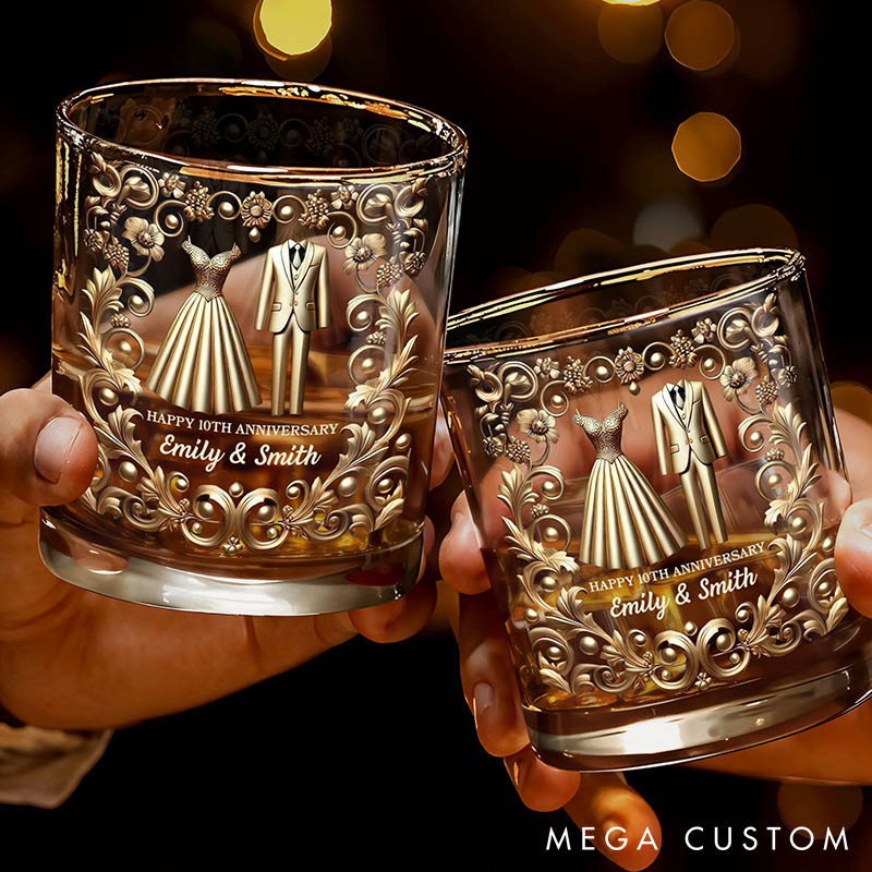 Personalized Happy Anniversary Whiskey Glass Set Celebrate Special Milestone Whiskey Glass Wedding Anniversary Valentines Gift for Couples