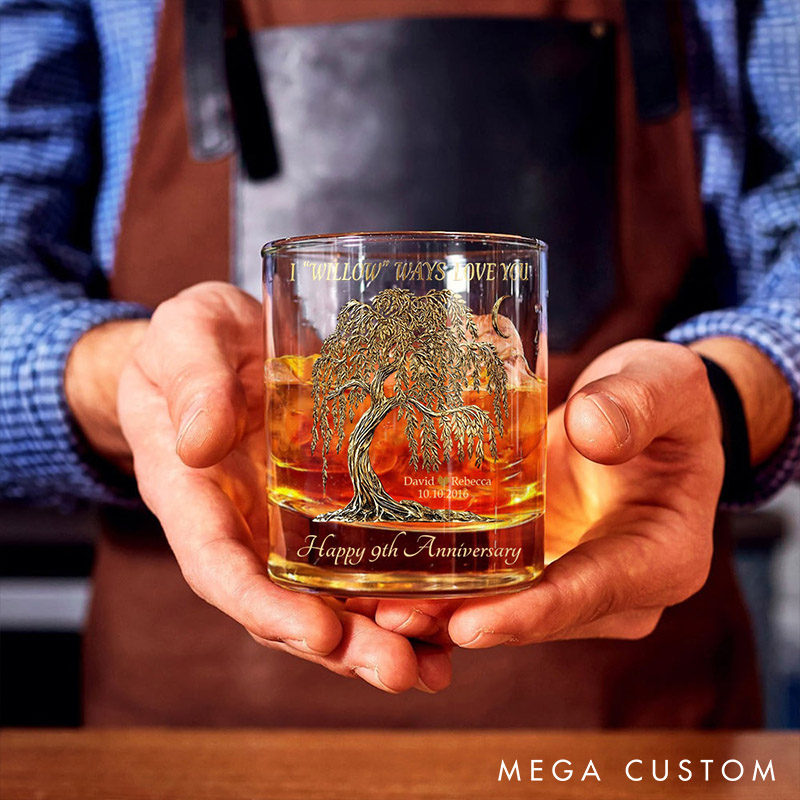 Personalized 3D Effect Whiskey Glass I Willow Ways Love You Anniversary Gift Whiskey Glass for Him Her Custom Couple Whiskey Glass