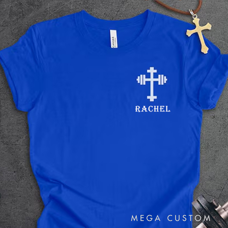 Personalized Christian Barbell Cross Gym Classic T-Shirt for Fitness Enthusiasts Bodybuilders and Gym Lovers