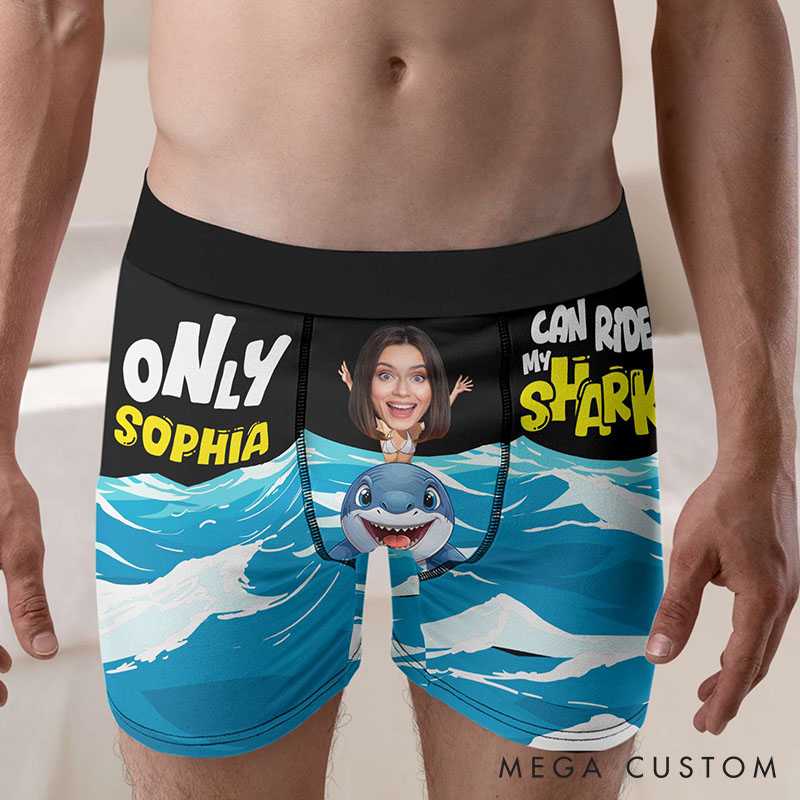 Personalized Girlfriend Wife Face Boxer Brief Men Only Her Can Ride My Shark Underwear with Woman Face Photo Valentines Day Gift for Boyfriend Husband