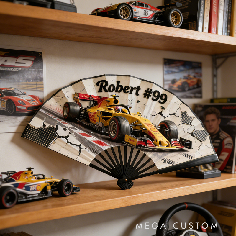 Personalized Racing Themed Pattern Fan the Perfect Gift for Racers