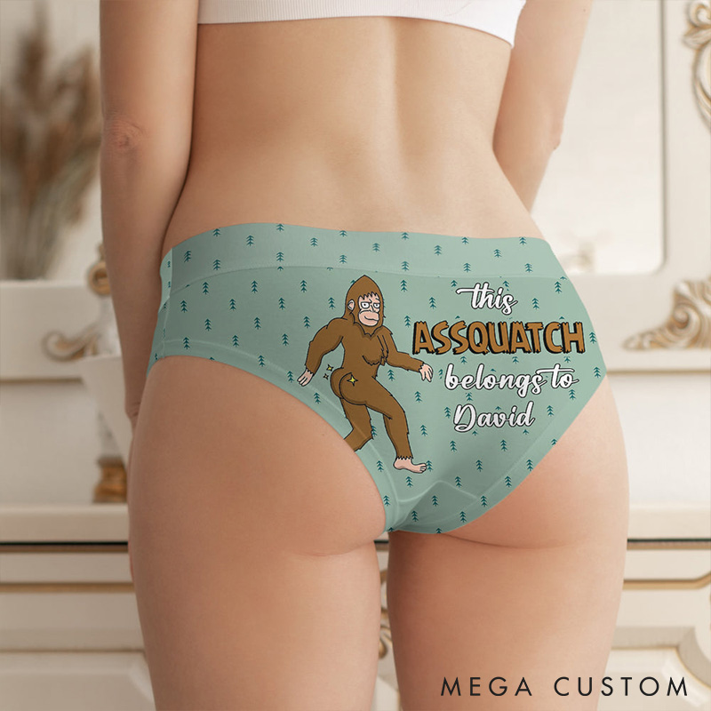 Personalized Women This Assquatch Belongs To Him Low-waisted Brief Custom Girlfriend Wife Underwear with Name Anniversary Valentines Day Gift for Her