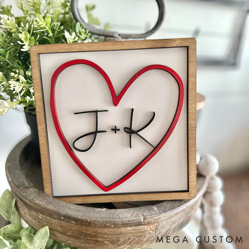 Personalized Initials Heart Sign Valentines Heart Signs with Initials Custom Couple Valentines Shelf Signs