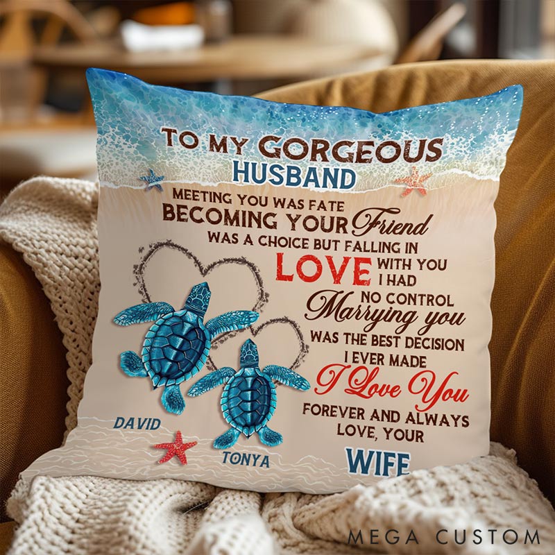 Personalized Sea Turtle Design Couple Throw Pillow Beach Design Home Pillow Valentine's Day gift for Couple Romantics Gift for Him Her