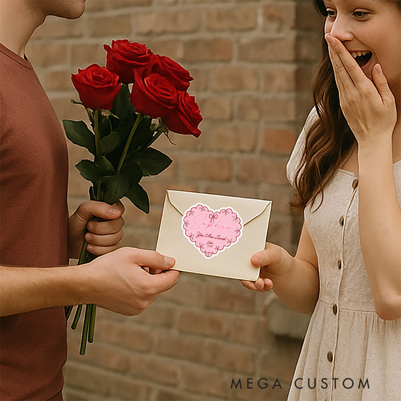 Personalized Pink Bow Heart you are Loved Bible Verse Stickers with Name Religious Gift Valentine's Day Gift for Couple Woman