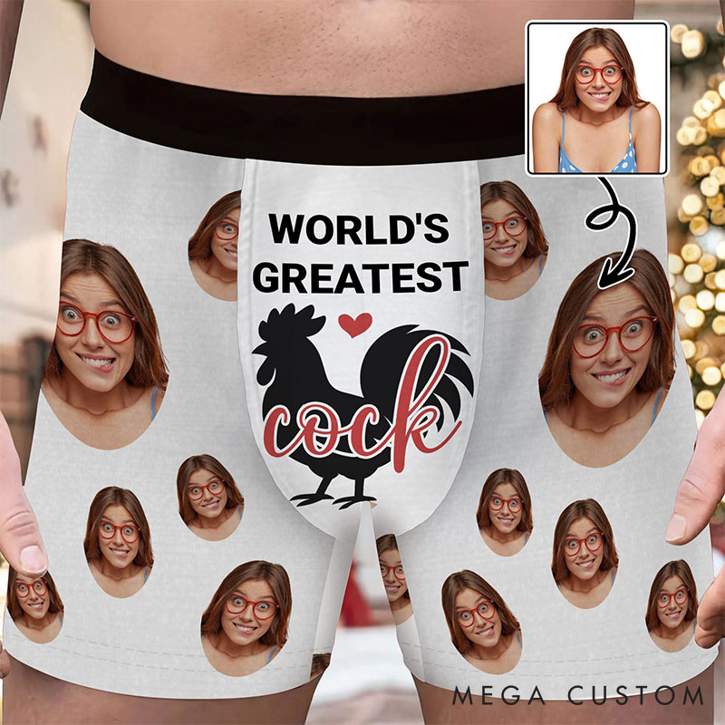 Personalized Girlfriend Wife Face Boxer Brief Men World's Greatest Cock Underwear with Woman Face Photo Valentines Day Gift for Boyfriend Husband