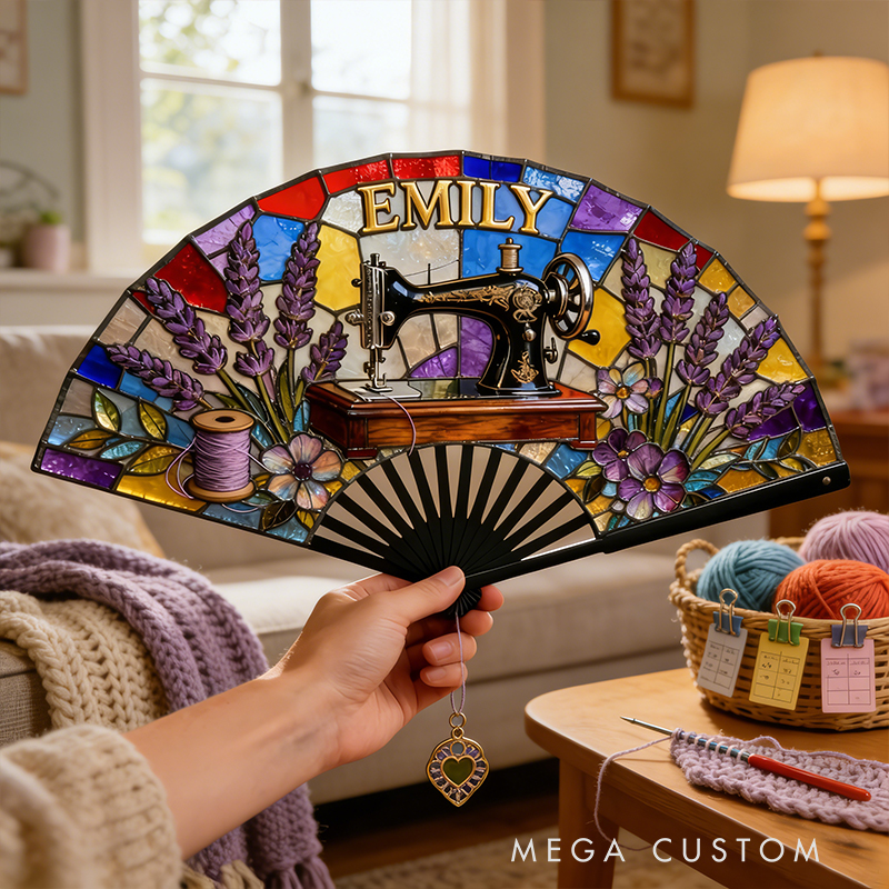 Personalized Sewing Machine Pattern Fan the Perfect Gift for Embroidery Enthusiasts