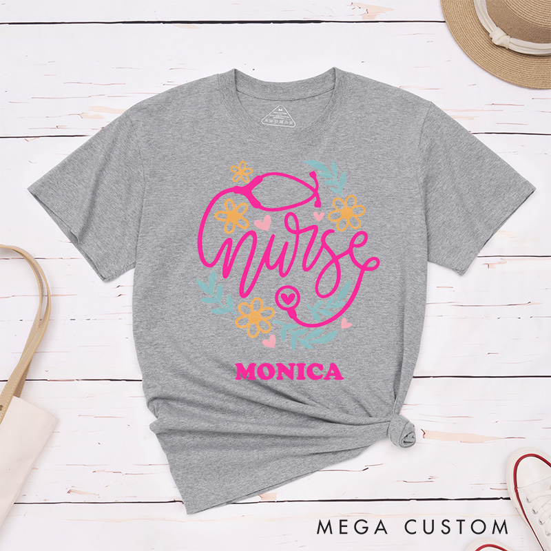 Personalized Nurse T-Shirts Compassion in Bloom Nurse Touch Fashion Design T-Shirts