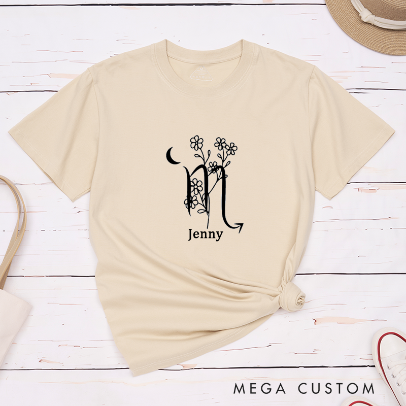 Personalized Scorpio Zodiac T-Shirt Custom Name Floral Astrology Classic Unisex Birthday Gift for Men Women Astrology Lover Horoscope Tee