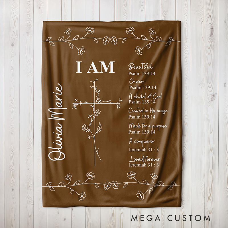 Personalized Bible Verse Throw Blanket with Custom Name Floral Cross Blanket Faith Home Decor Religious Gift Christian Gift for her 