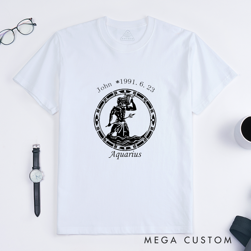 Personalized Aquarius Zodiac Classic T-Shirts Custom Astrology Birthday Gift for Men Women Unique Horoscope Unisex Tee for 2025 Printed Star Sign Shirt