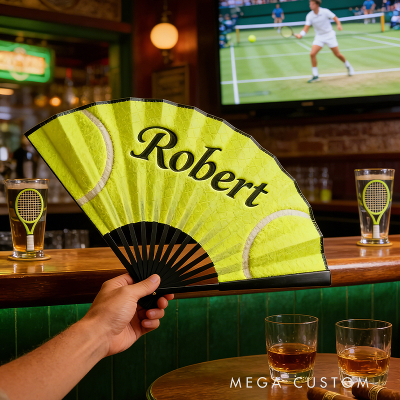 Personalized Tennis Pattern Fan the Perfect Gift for Tennis Lovers