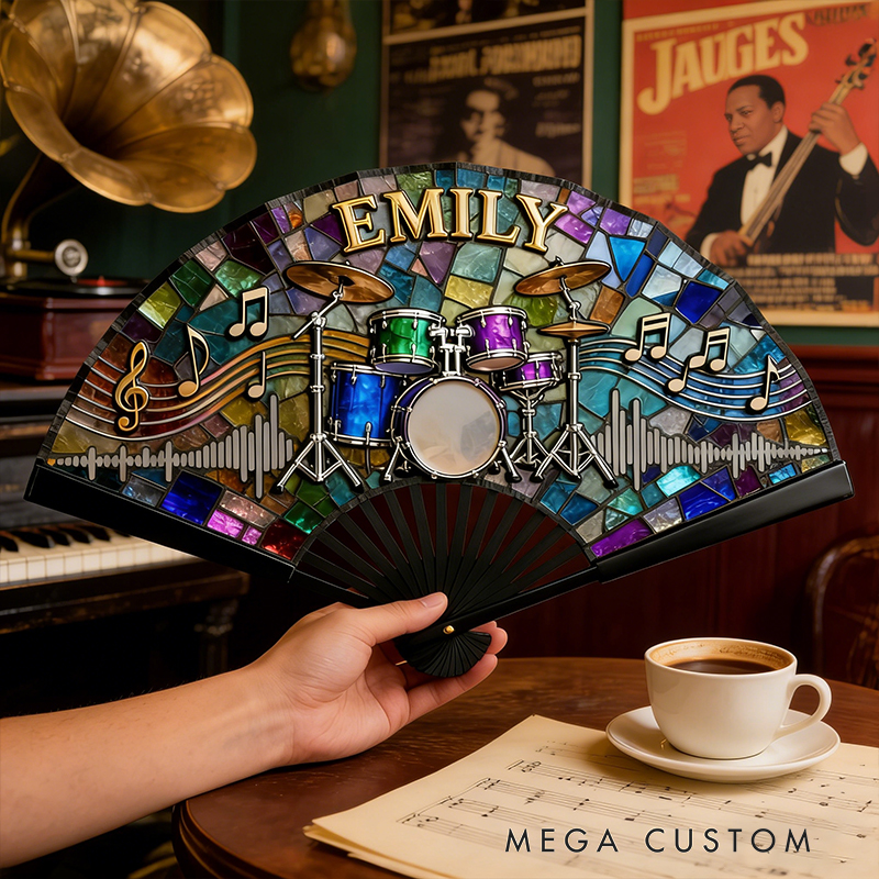 Personalized Drum Set Rhythm Pattern Fan the Perfect Gift for Music Lovers