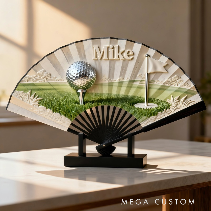 Personalized Golf Pattern Fan the Perfect Gift for Golf Lovers