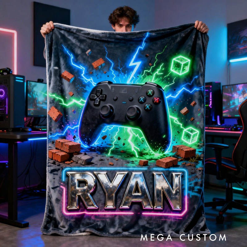 Personalized Cyberpunk Game Controller Blanket with Your Name Perfect Gift for Game Lovers Kids Birthdays Holidays Other Occasions