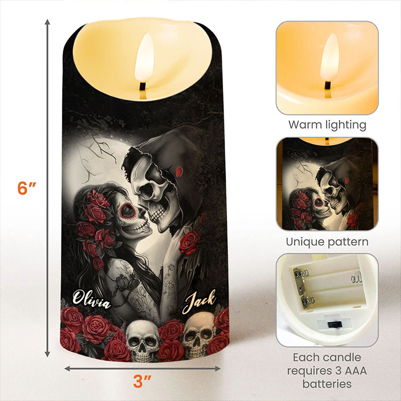 Personalized Skeleton Couple I Choose You LED Candle Custom Skeleton Bride and Groom with Rose Candle Light Valentines Day Gift for Newlyweds