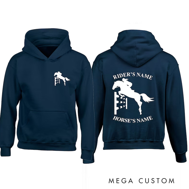 Personalized Equestrian Classic Hoodies Horse Front Back Print Unisex Jumper Pullover Hoody for Equestrian Riding Lovers
