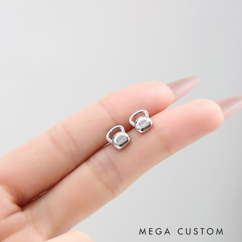 Personalized Sterling Silver Kettlebell Stud Earrings Gym Kettlebell Stud Earrings Fun Earrings Exercise Lover Earrings for Gym Lovers