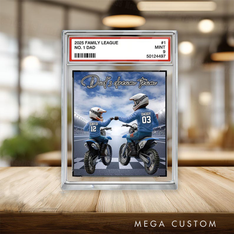 Personalized Fathers Day Gifts Motocross Dad and Kids Acrylic Plaque Trading Card Style Custom Name Motorcycle Decor for Dad or Husband