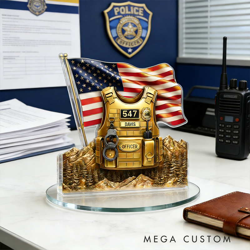 Personalized Police Gifts Custom Name and Badge Number Acrylic Desk Decor for Officer Policeman Husband or Coworker Appreciation Gift