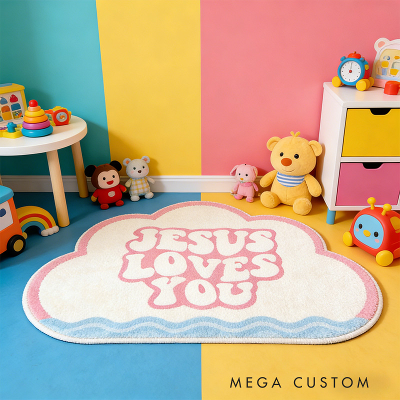 Personalize Jesus Loves you Christian Rug with Custom Name Vintage Rug Valentine Gift Religious Gift for her