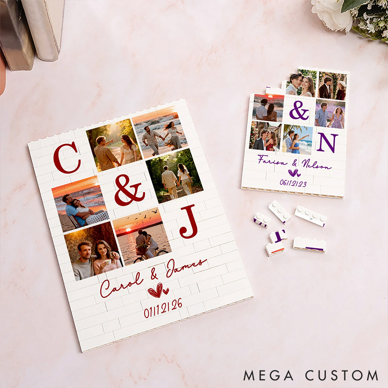 Personalized Couple Photo Building Blocks Custom Name Date Photo Blocks Valentine's Day Gift for Boyfriend Girlfriend Husband Wife Anniversary Gift