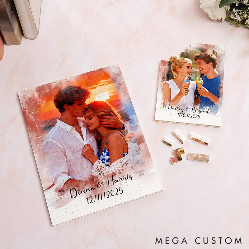 Personalized Couple Photo Art Building Blocks Custom Name Date Photo Blocks Valentine's Day Gift for Boyfriend Girlfriend Husband Wife Anniversary Gift