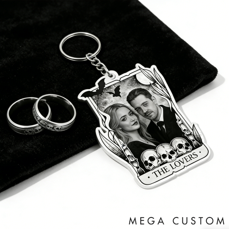 Personalized Couple Portrait Acrylic Keychain Custom Photo Elegant Holiday Gift for Lovers
