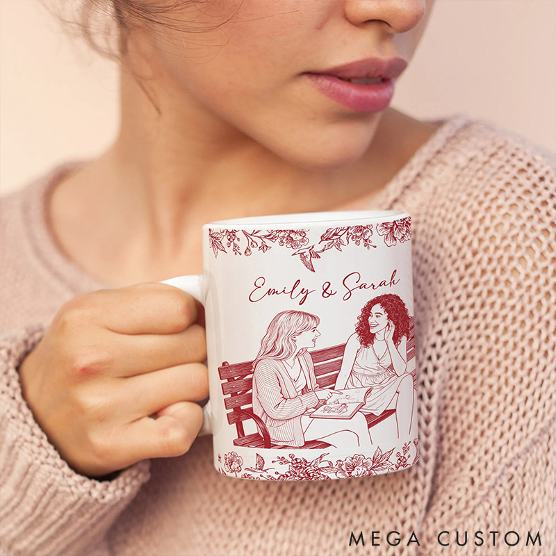 Personalized Custom Photo Art Mug with Name Bestie Mug Valentine's Mug Galentine's Day Gift for Friendship Anniversary Mug for Bestie