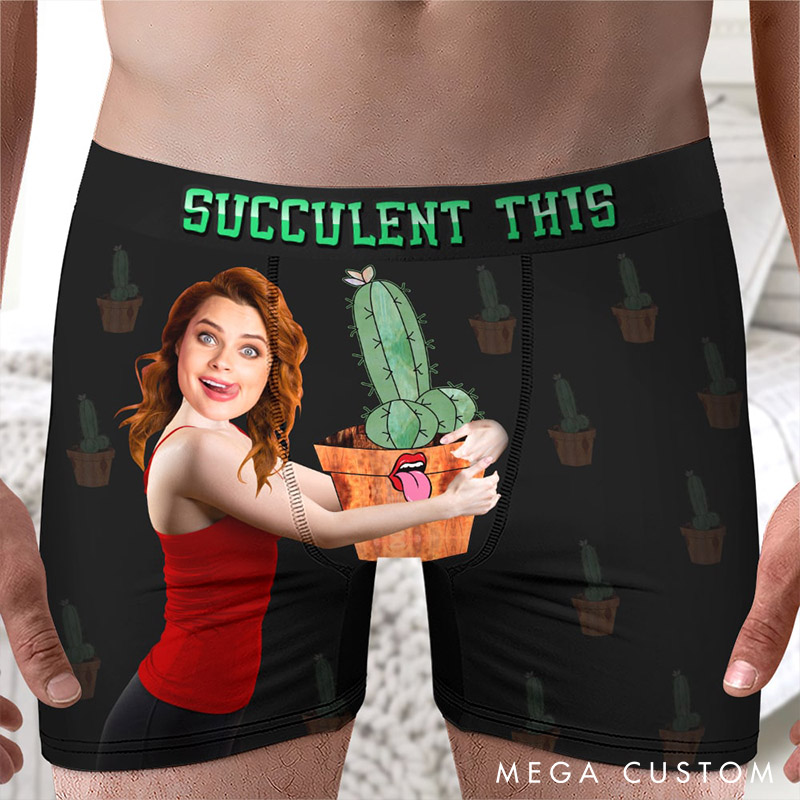 Personalized Girlfriend Wife Face Boxer Brief Succulent This Men Underwear with Woman Face Portrait Valentines Day Gift for Boyfriend Husband
