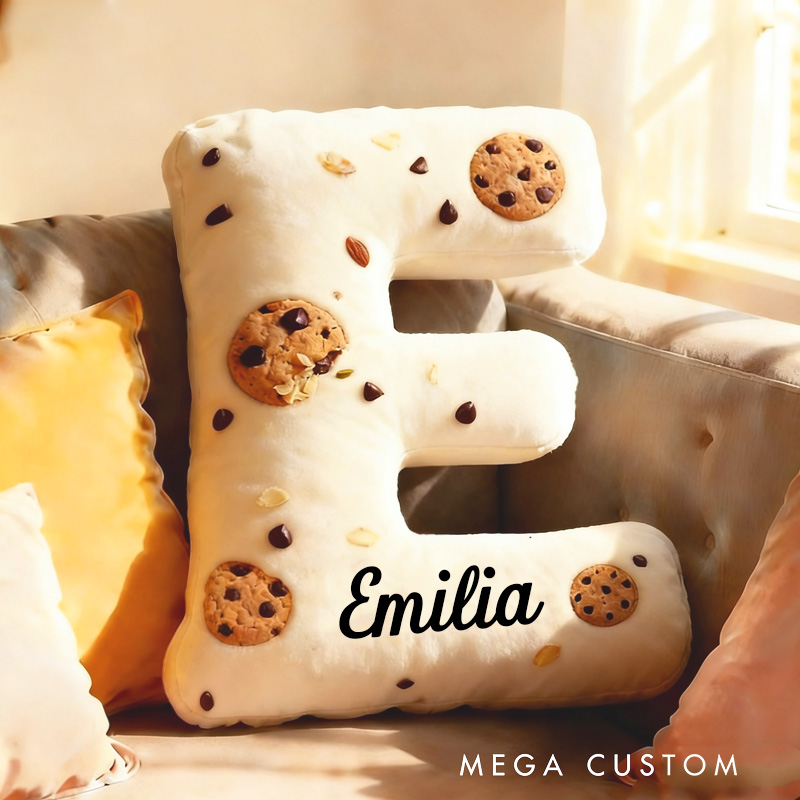 Personalized Cookie Letter Pillow Graphic 3D Print Kids Throw Pillow with Custom Name for Kids Baker Baking Lover