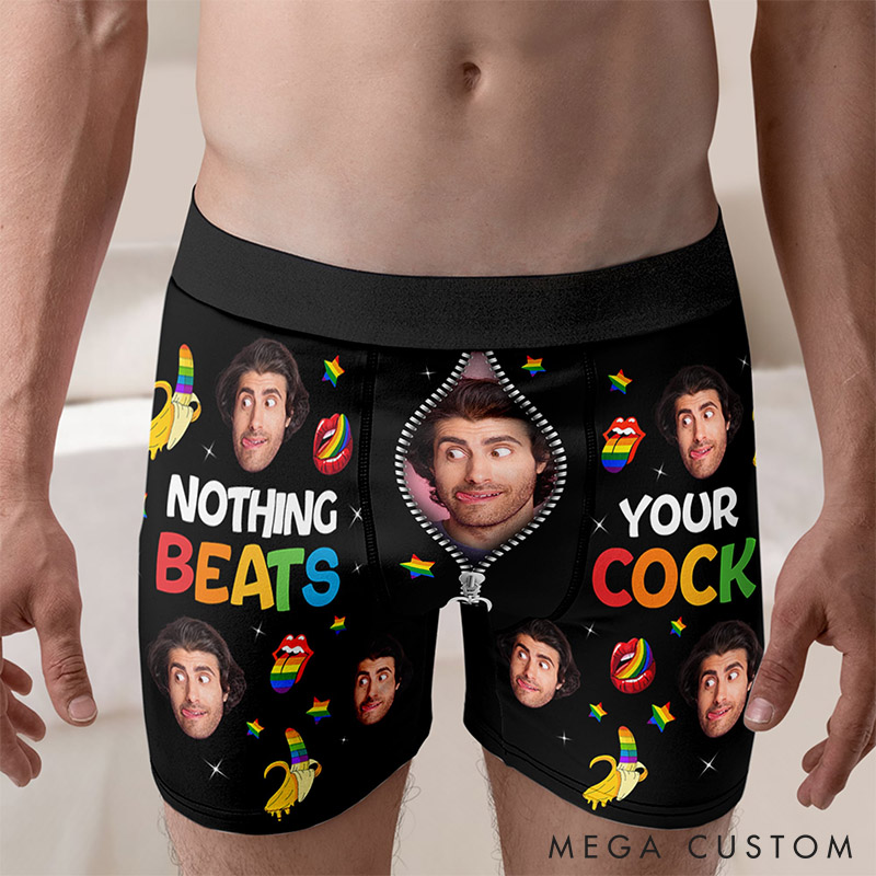 Personalized Photo Gifts for LGBT Men's Boxers Custom Funny Boxer Briefs Nothing Beats Your Cock LGBTQ Valentine's Gift for Him