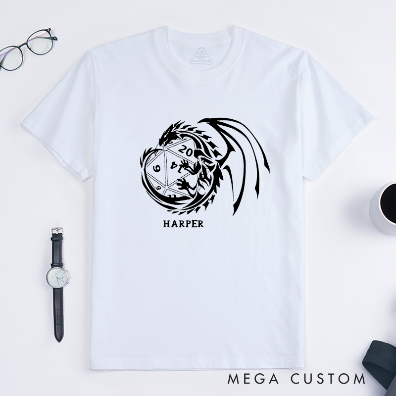 Personalized Dragon Dice Classic T-Shirt Fantasy Gamer Gift Custom Name Tee Unique Present for Men Women Boys Girls
