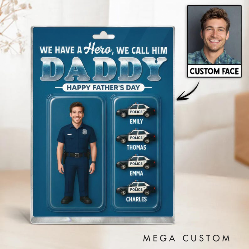 Personalized Police Gifts Custom Face and Kids Names Acrylic Plaque Police Dad Gift Custom Character Figure Block for Husband or Father