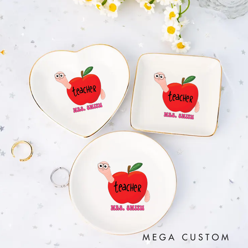 Personalized Jewelry Dish for Teacher Fashion Apple Design Ceramic Ring Dish Teacher Appreciation Gift