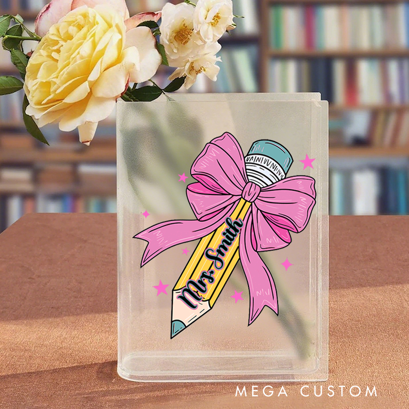 Personalized Book Vase for Teacher Cute Bow Pencil Design Desk Decor Teacher Appreciation Gift