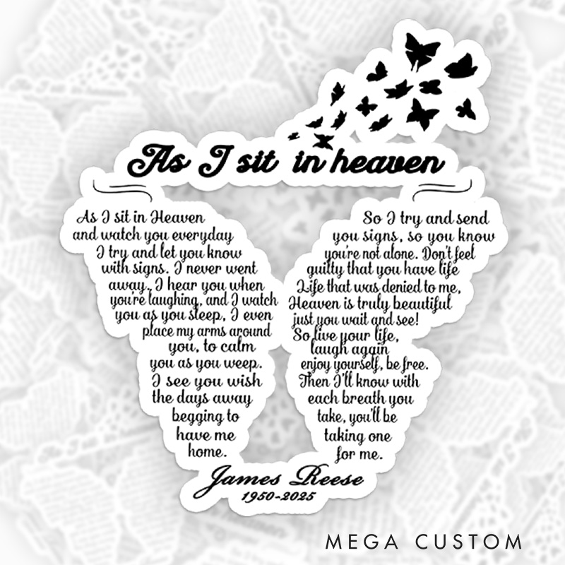 Personalized Memorial Sticker Butterfly Silhouette Heaven Poem Sympathy Gift for Loss of Loved One Grieving