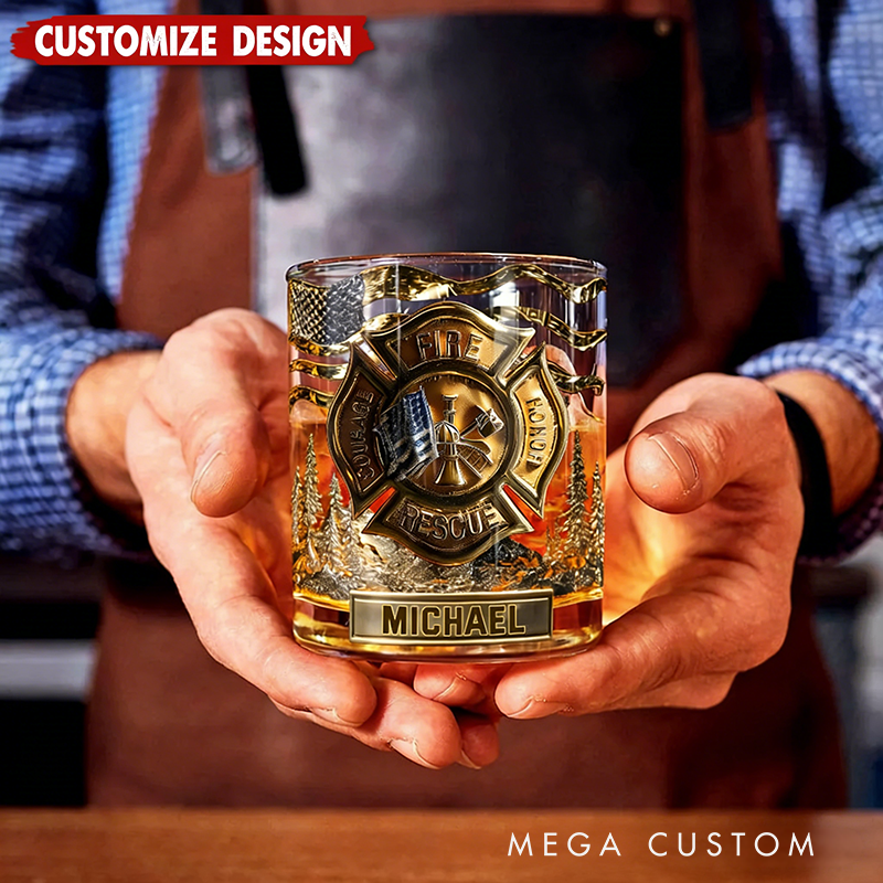 Personalized Awsome Fighter Whiskey Glass Custom Name Design Rock Tumbler Gift for Firefighters
