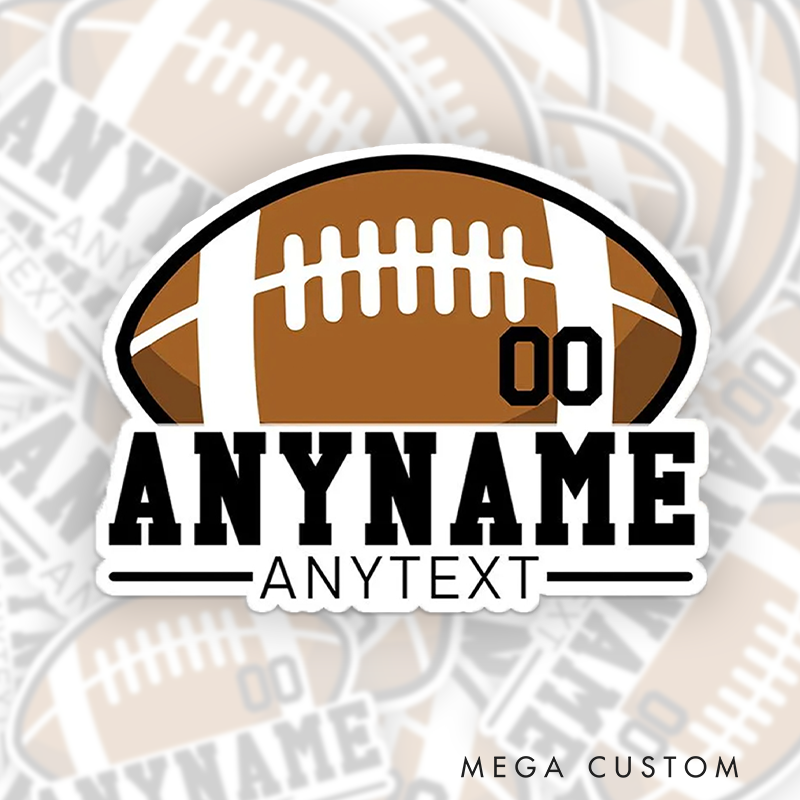 Personalized American Football and Rugby Sticker with Custom Player Name, Jersey Number and Text