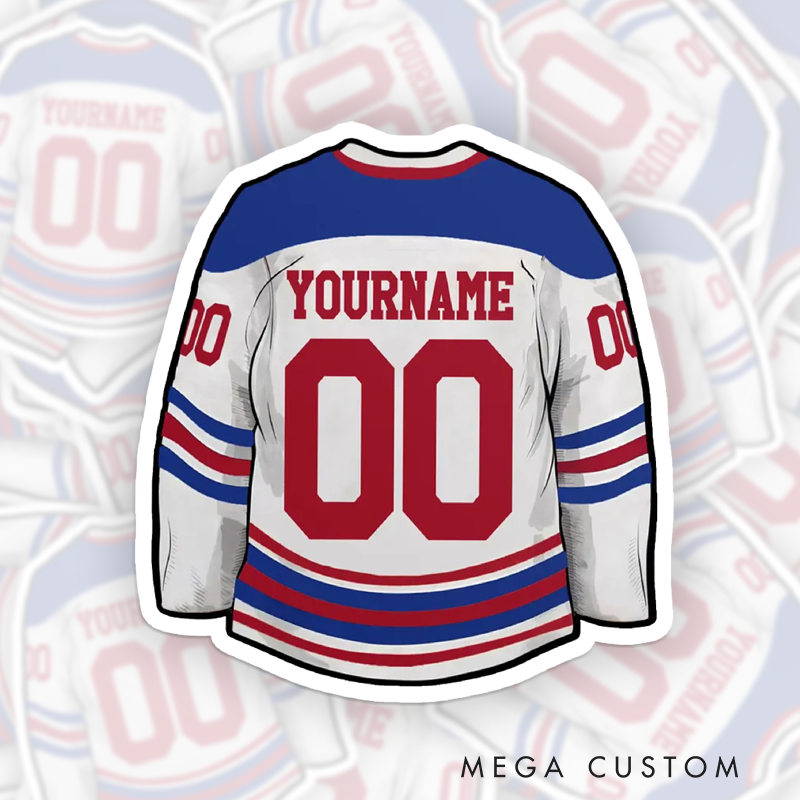 Personalized Hockey Jersey Sticker with Custom Name and Number Design
